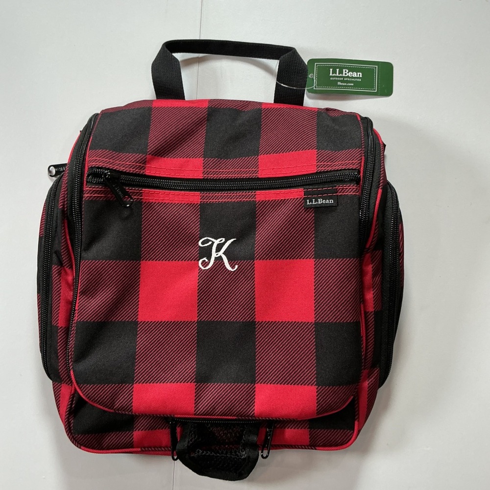 LL Bean Toiletry Bag Unisex OS Red Black Buffalo Plaid Hanging Travel Organizer